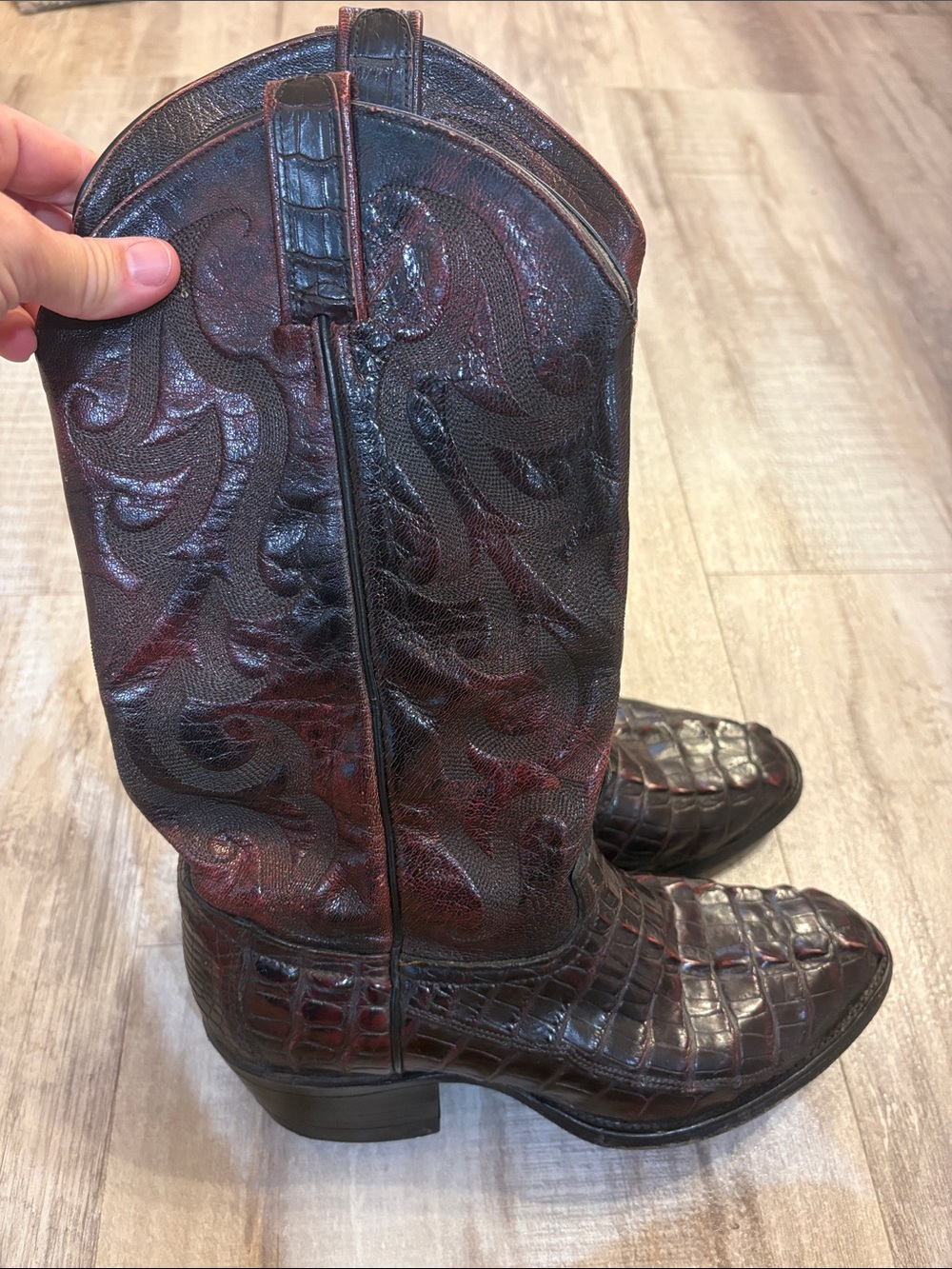 Tony Lama Vintage Caiman Red Brown Cowboy Boots 8